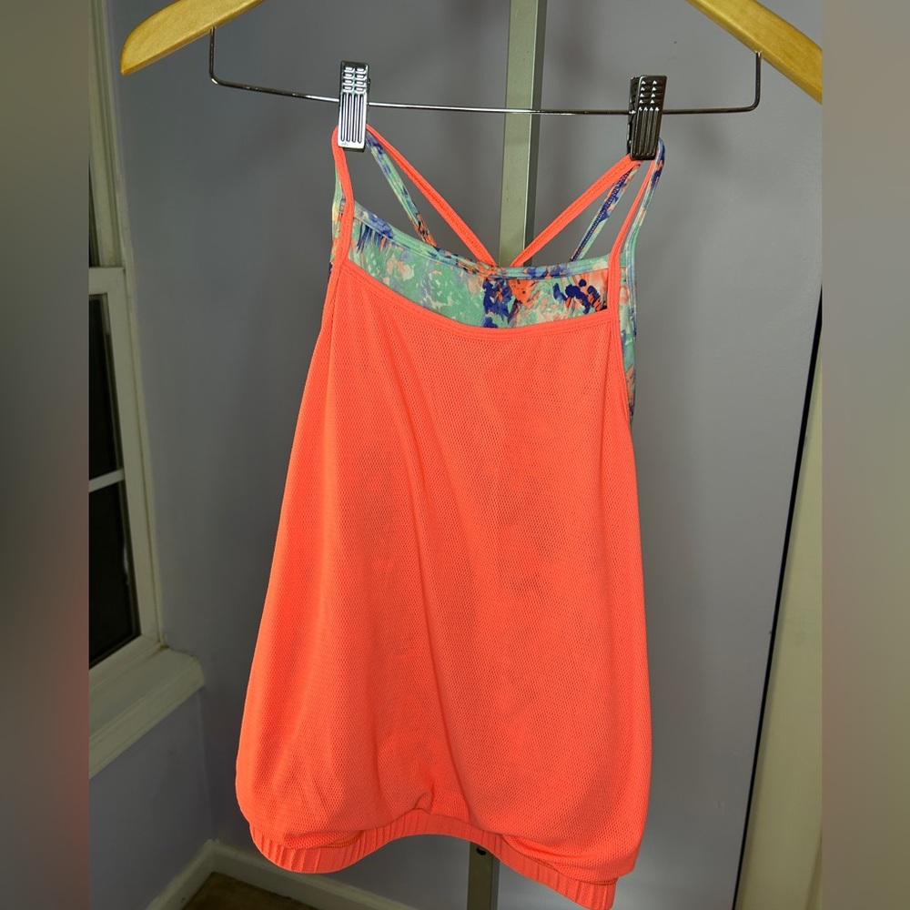 Ivivva by Lululemon Double Dutch Racer Back Tank Top (GIRLS) Size 10 Coral Green